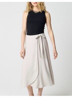 NEW J. Crew Light Beige Wrap Midi Skirt with Tie Waist Size Petite Small